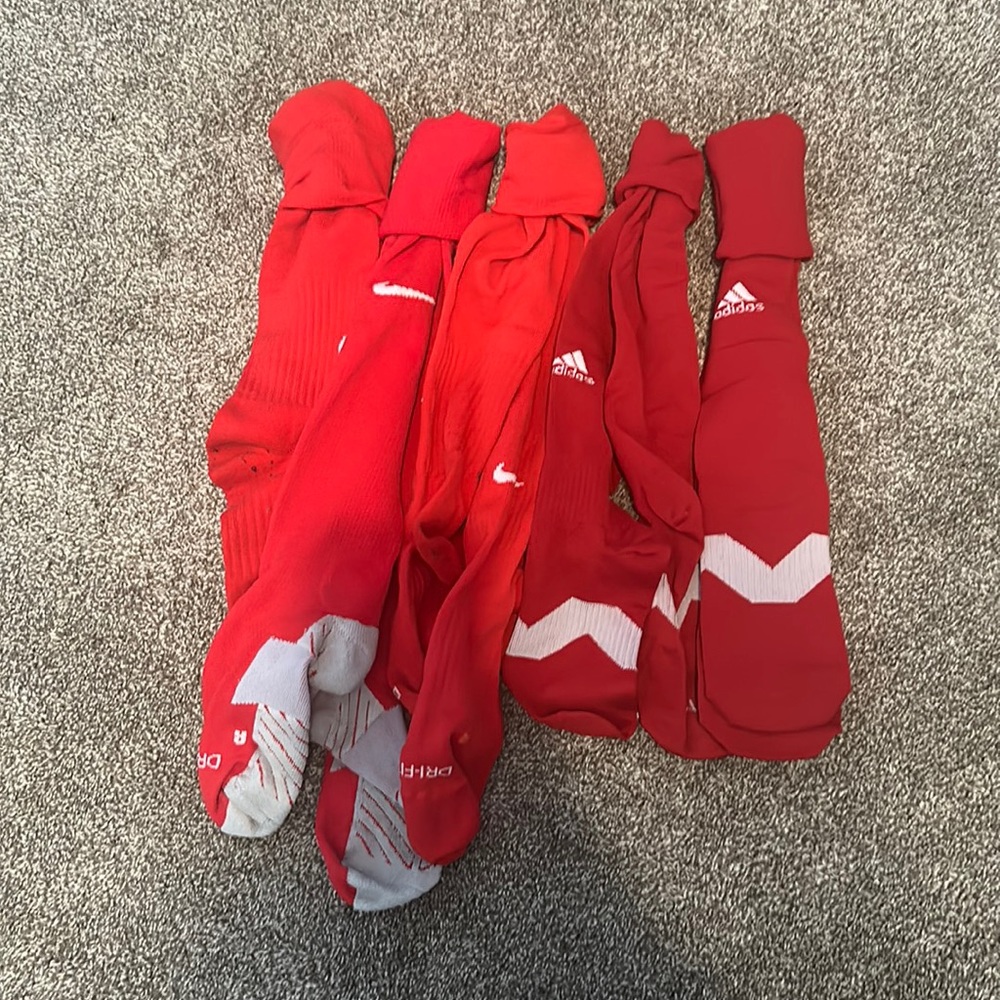 5 pairs of long red athletic socks